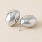 Glossy Silver Dome Stud Earrings