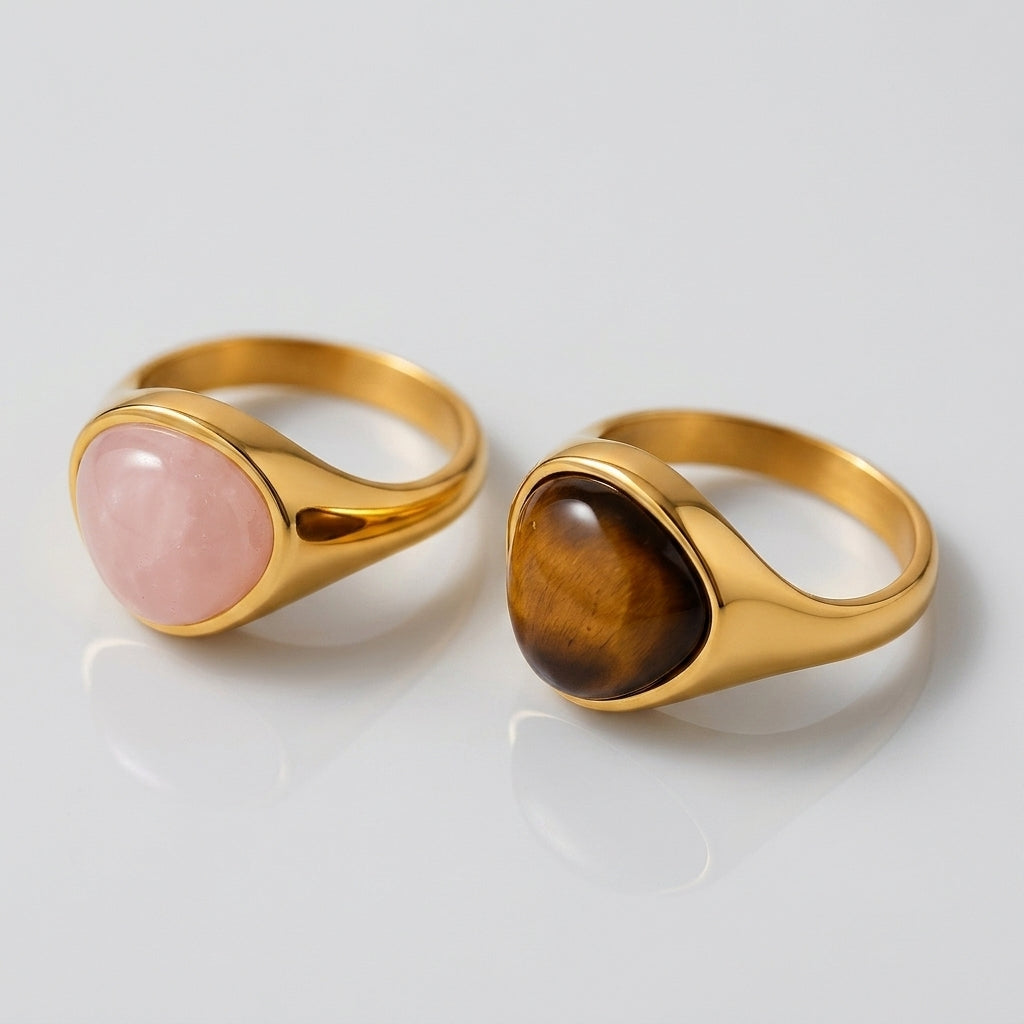 Gold Oval Gemstone Signet Rings