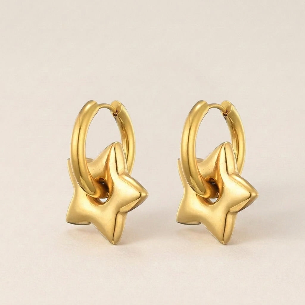 Gold Star Charm Huggie Hoop Earrings