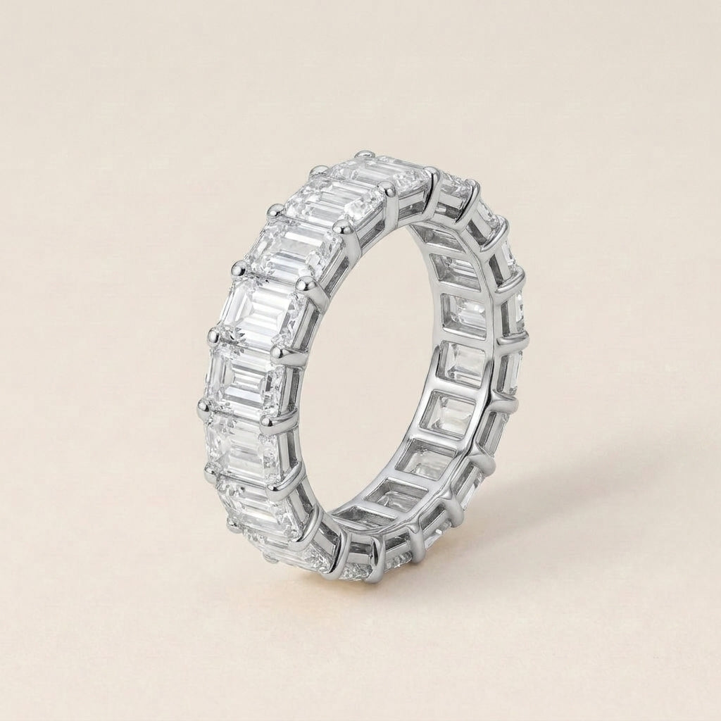 Silver Baguette Crystal Eternity Band Ring