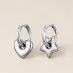 Silver Mismatched Gold Heart & Star Charm Huggie Hoop Earrings