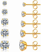 Gold Round Cut CZ Stud Earrings