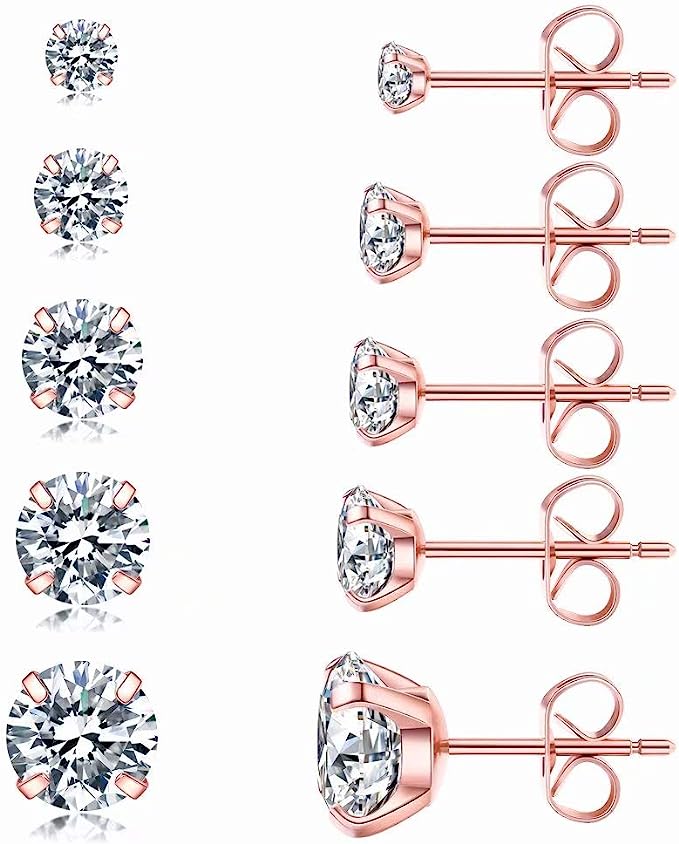 Rose Gold Round Cut CZ Stud Earrings