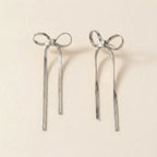 SIlver Bow Ribbon Drop Earrings
