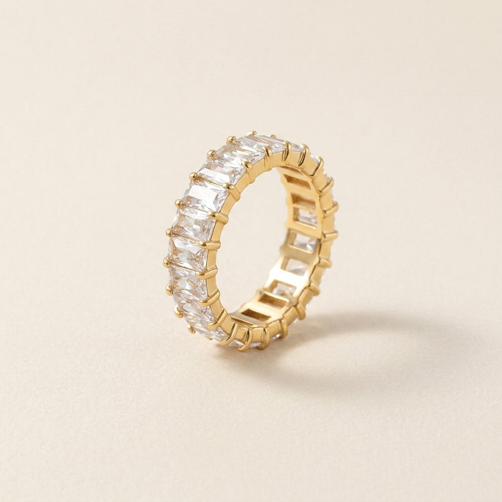 Gold Baguette Crystal Eternity Band Ring