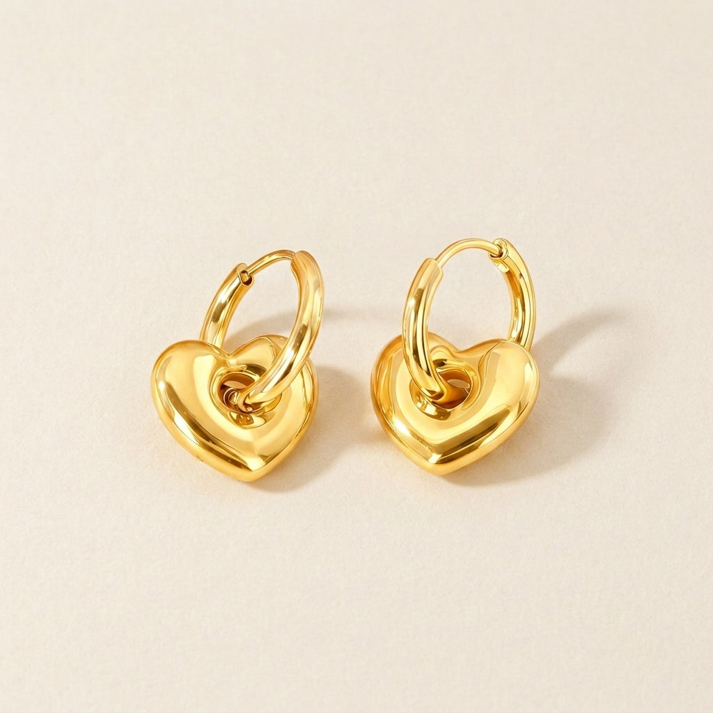 Petite Gold Heart Charm Huggie Hoop Earrings