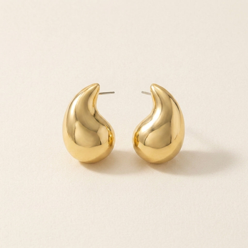 Gold Chunky Teardrop Stud Earrings
