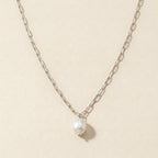 Silver Paperclip Necklace with Pearl Pendant