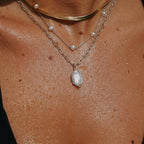 Silver Paperclip Necklace with Pearl Pendant