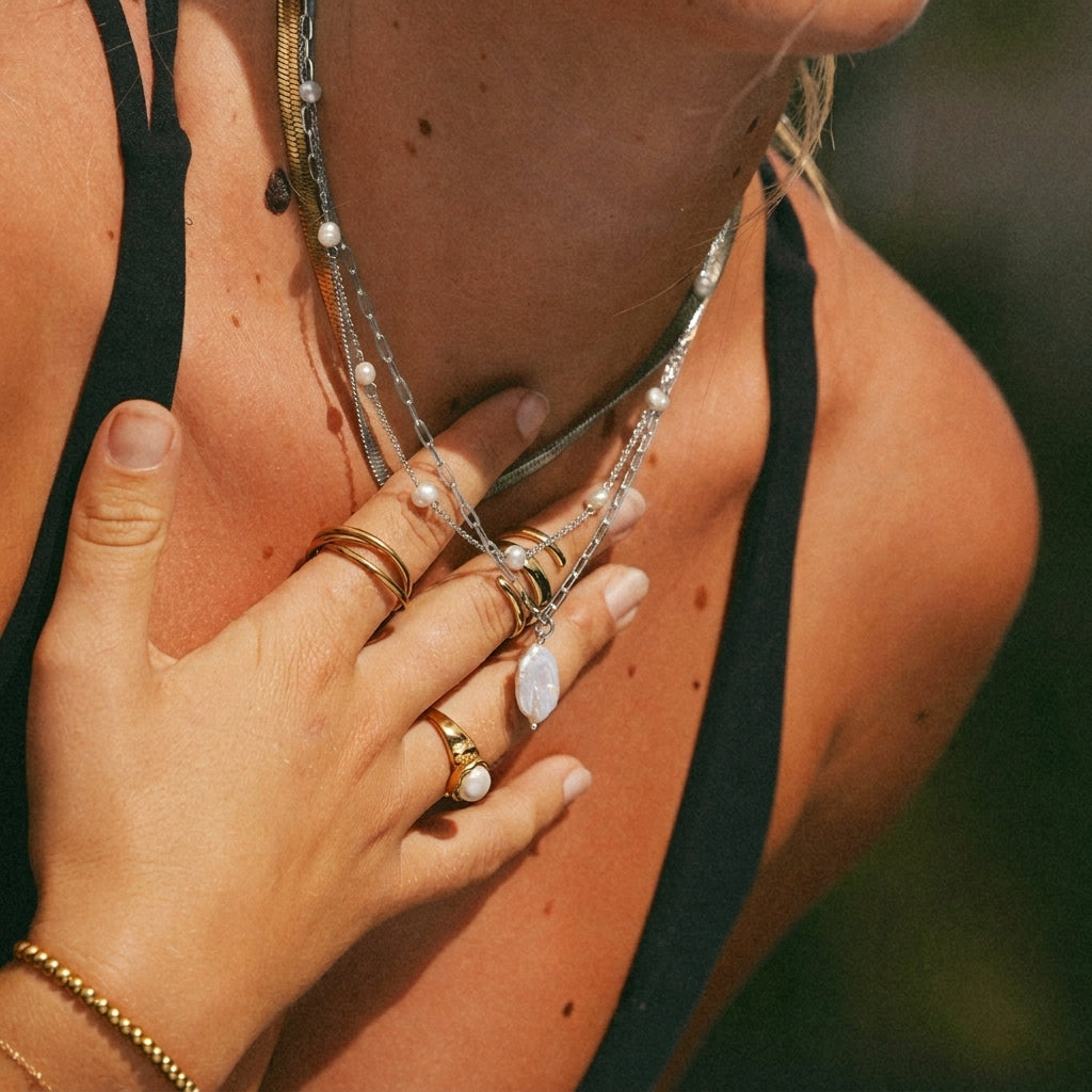 Silver Paperclip Necklace with Pearl Pendant