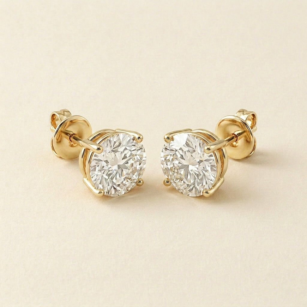Gold Round Cut CZ Stud Earrings