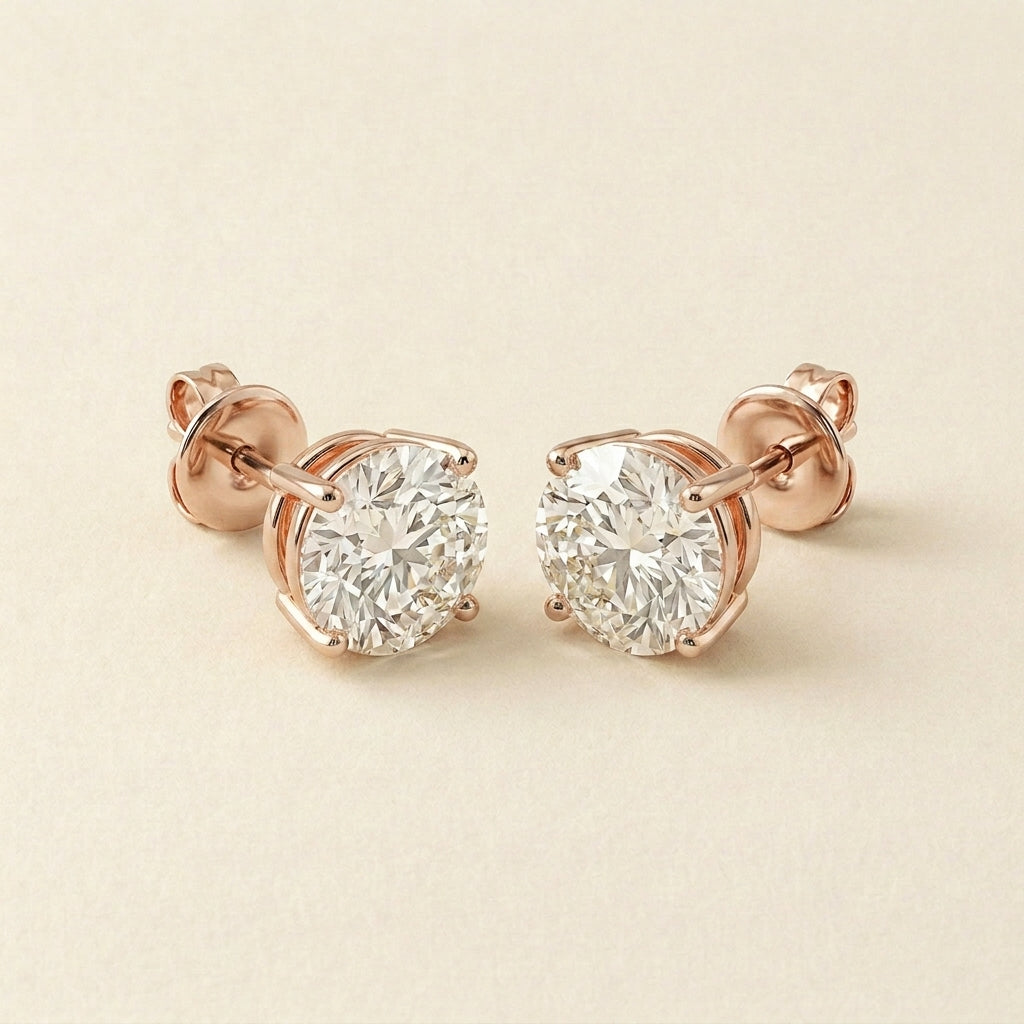 Rose Gold Round Cut CZ Stud Earrings