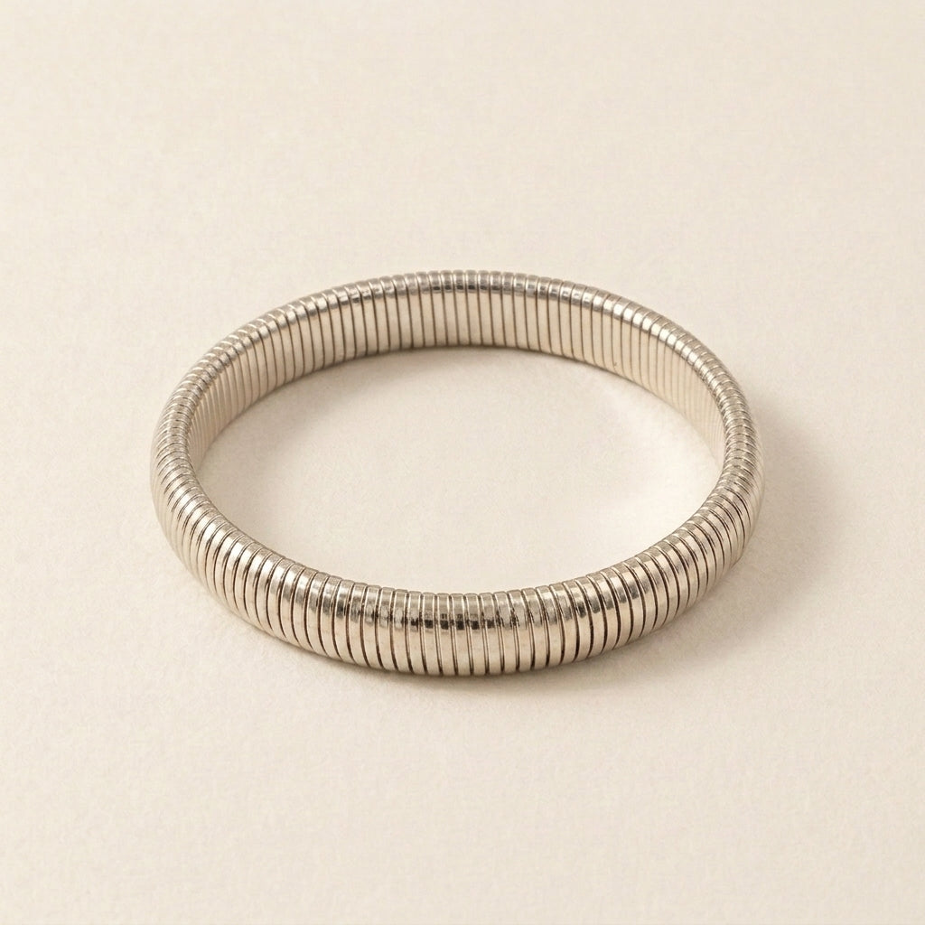 Ribbed Silver Stretch Bracelet