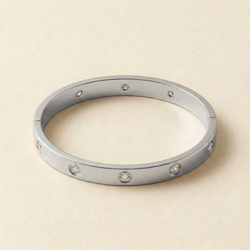 Silver Crystal-Studded Bangle Bracelet