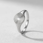 Silver Sunburst Round Signet Ring