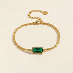 Gold Rope Chain Crystal Emerald Charm Bracelet