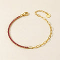 Gold Half Tennis Half Paperclip Ruby Chain Bracelet