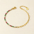 Gold Half Tennis Half Paperclip Multicolor Chain Bracelet