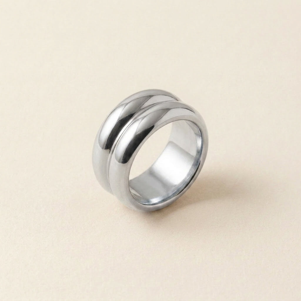 Silver Double Dome Wide Band Ring