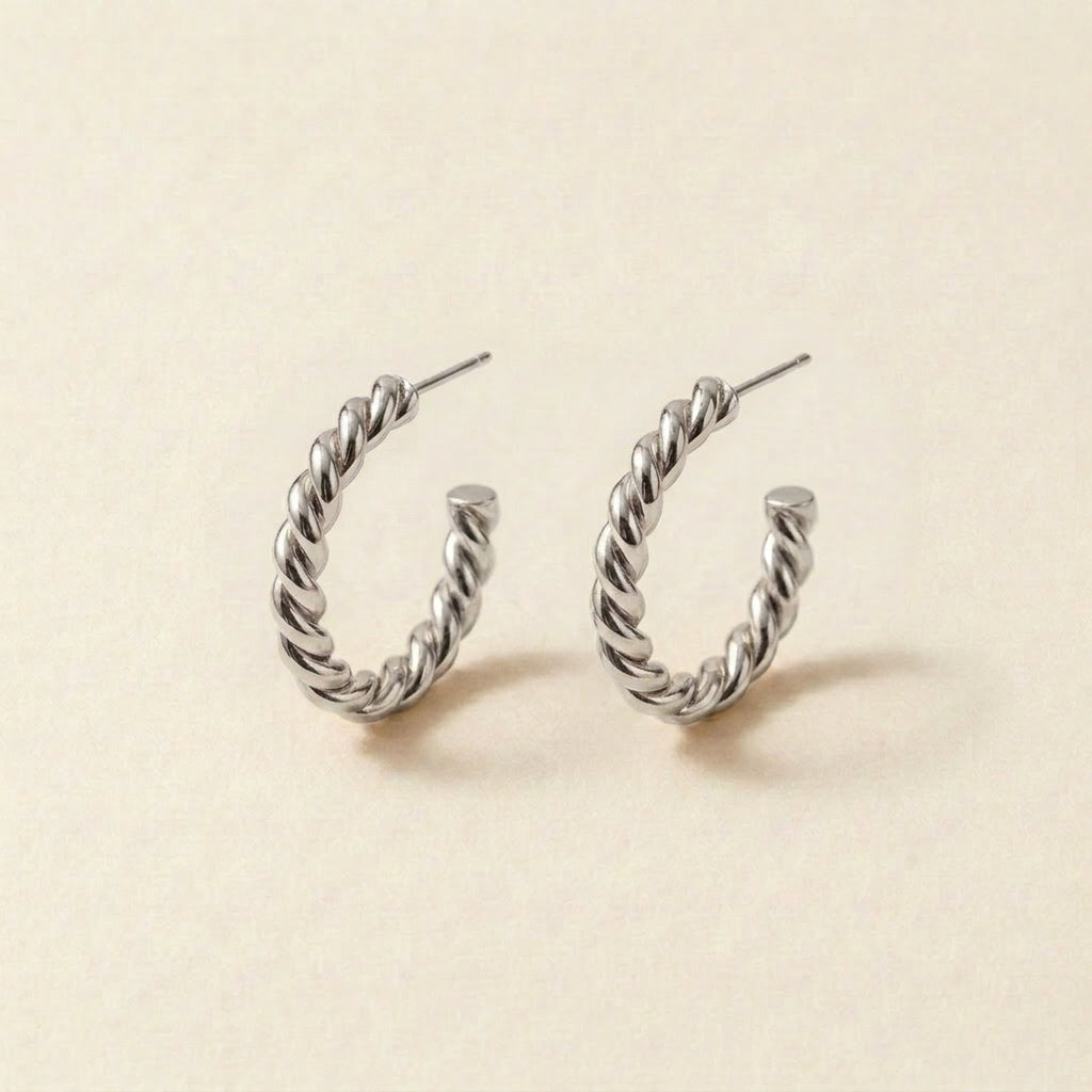 Silver Twisted Rope Hoop Earrings