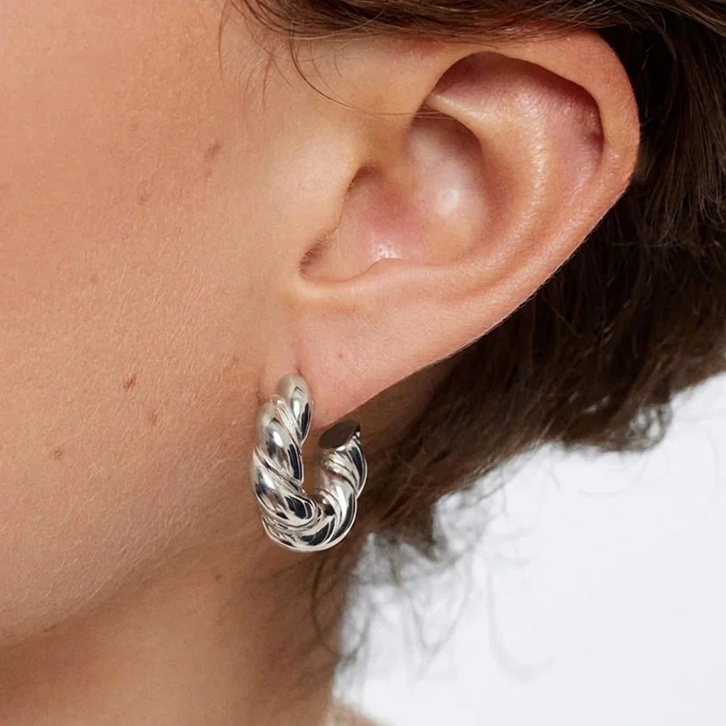 Silver Twisted Rope Hoop Earrings