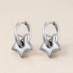 Silver Star Charm Huggie Hoop Earrings