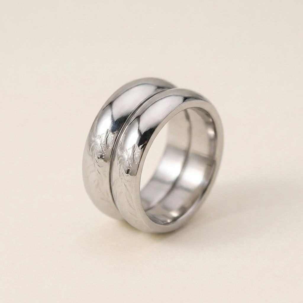Silver Double Dome Wide Band Ring