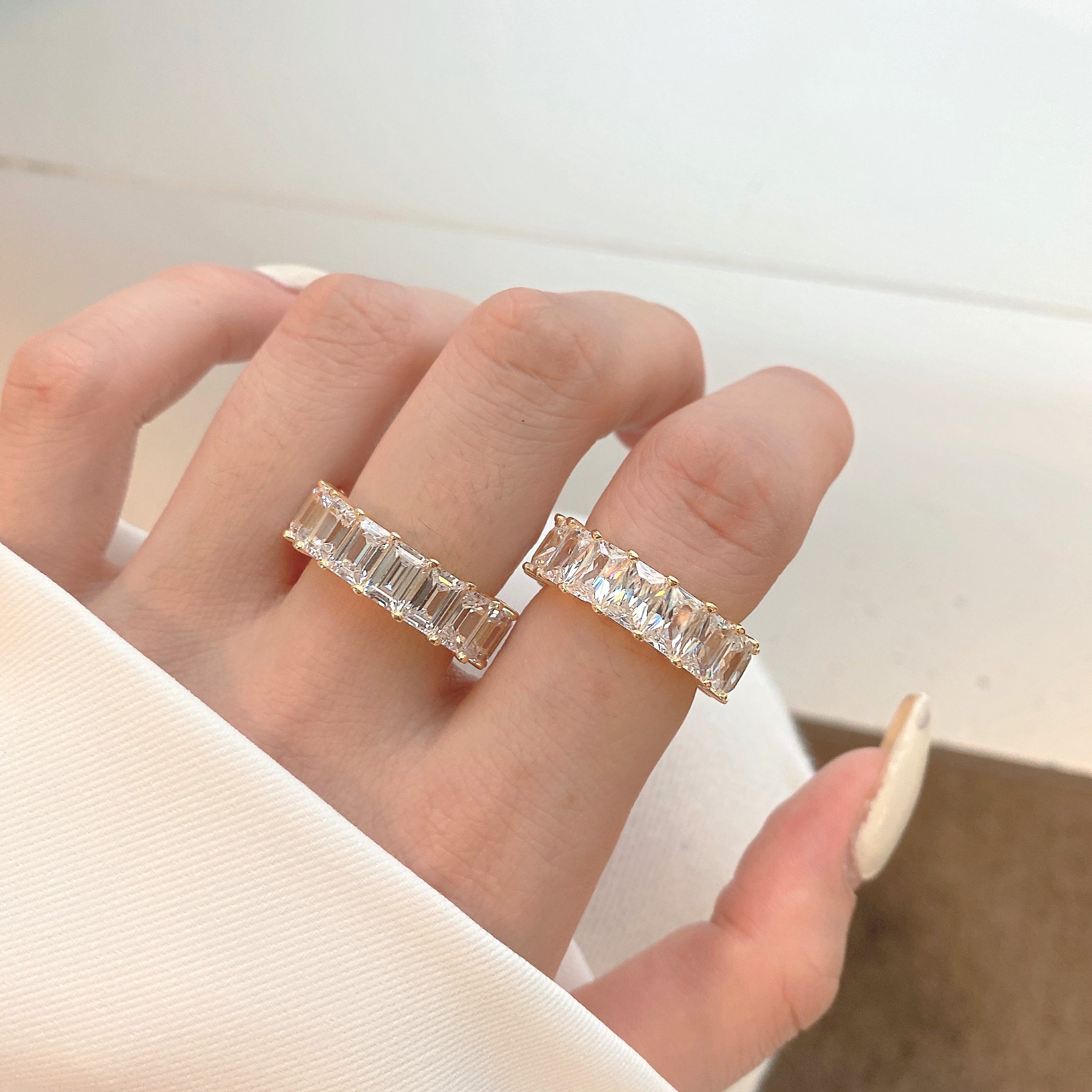 Gold Baguette Crystal Eternity Band Ring