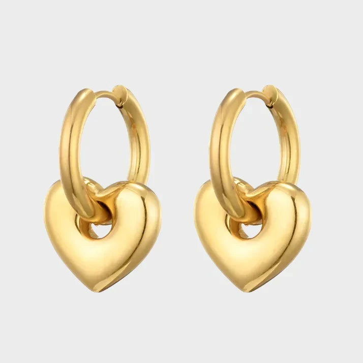 Petite Gold Heart Charm Huggie Hoop Earrings