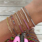 Gold Half Tennis Half Paperclip Multicolor Chain Bracelet