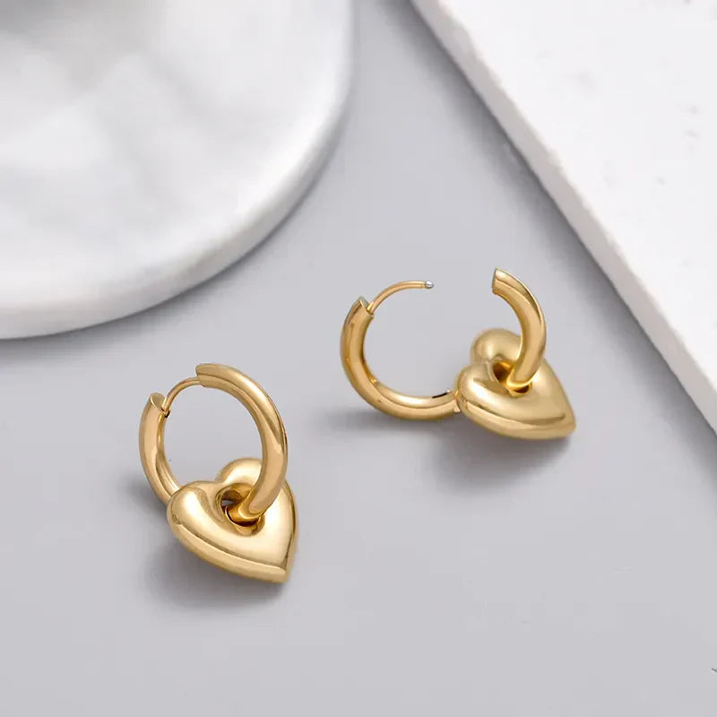 Petite Gold Heart Charm Huggie Hoop Earrings