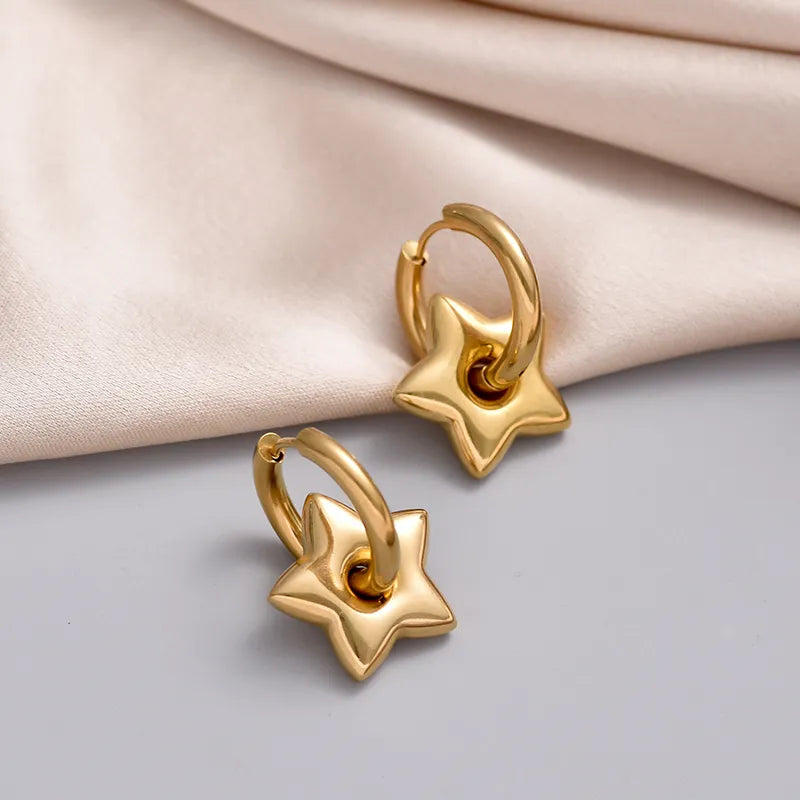 Gold Star Charm Huggie Hoop Earrings