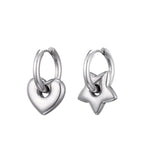 Silver Mismatched Gold Heart & Star Charm Huggie Hoop Earrings