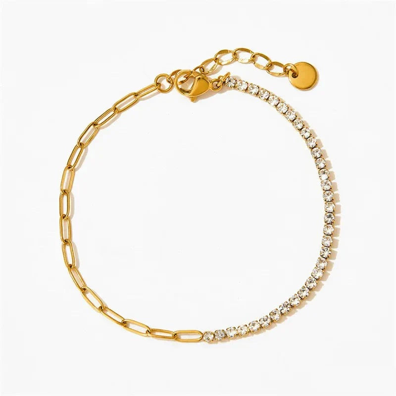 Gold Half Tennis Half Paperclip Diamond Chain Bracelet