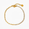 Gold Half Tennis Half Paperclip Diamond Chain Bracelet