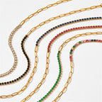 Gold Half Tennis Half Paperclip Multicolor Chain Bracelet