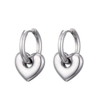 Silver Heart Charm Huggie Hoop Earrings