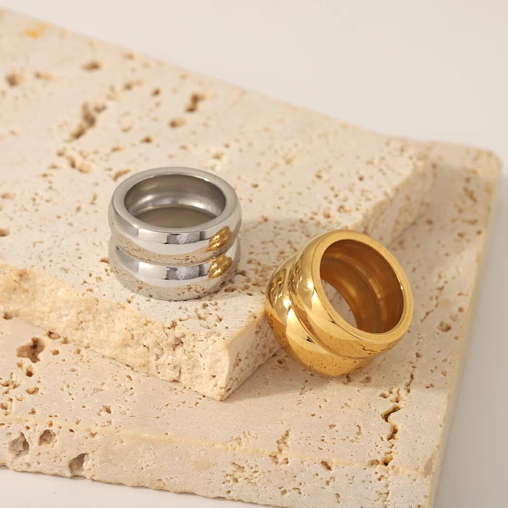 Silver Double Dome Wide Band Ring