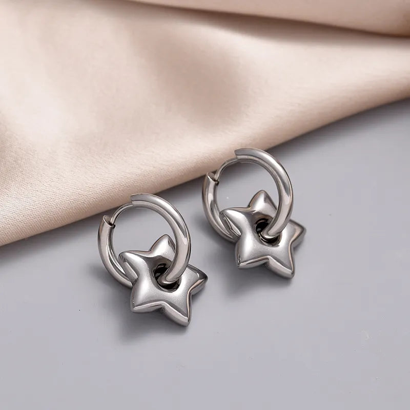 Silver Star Charm Huggie Hoop Earrings