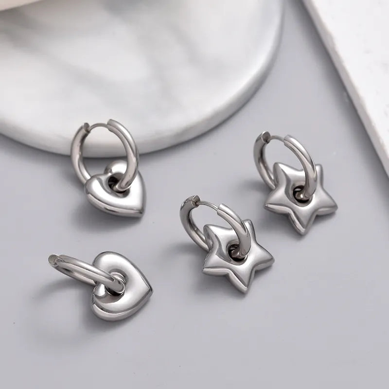 Silver Mismatched Gold Heart & Star Charm Huggie Hoop Earrings