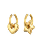 Mismatched Gold Heart & Star Charm Huggie Hoop Earrings