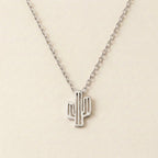 Silver Cactus Pendant Necklace