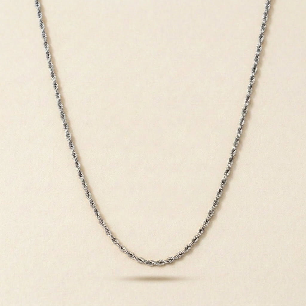 Silver Twisted Rope Chain Necklace