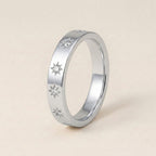 Silver Starburst Crystal Band Ring
