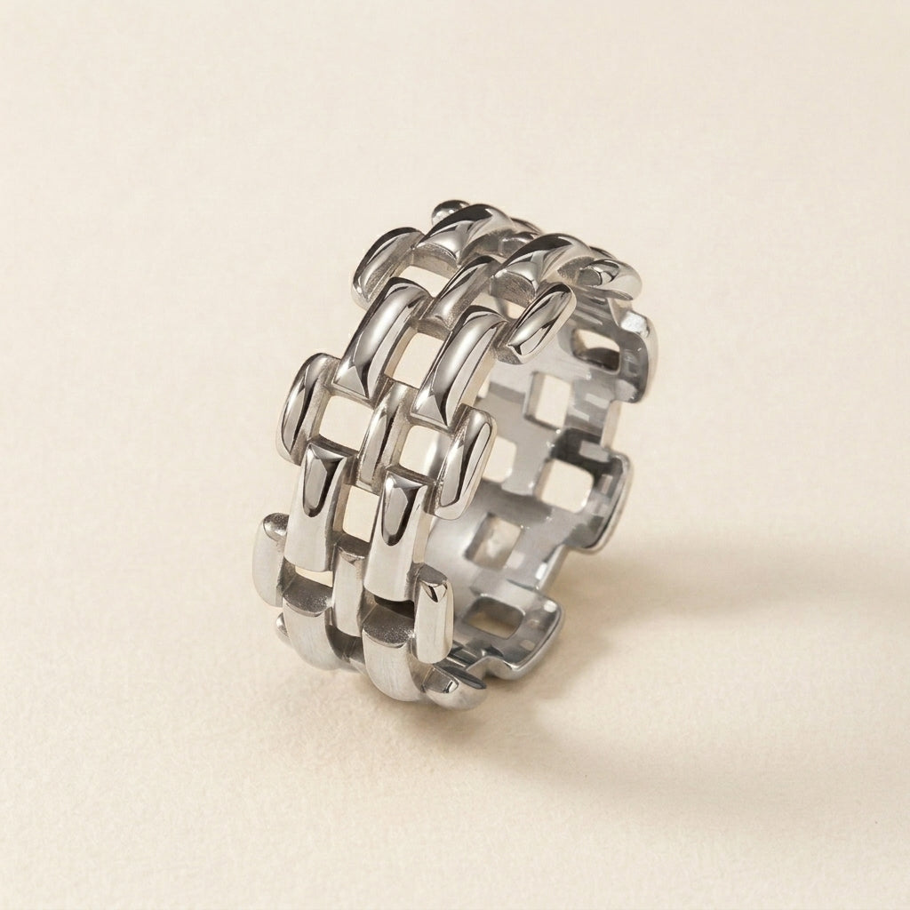Silver Woven Link Band Ring