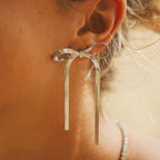 SIlver Bow Ribbon Drop Earrings