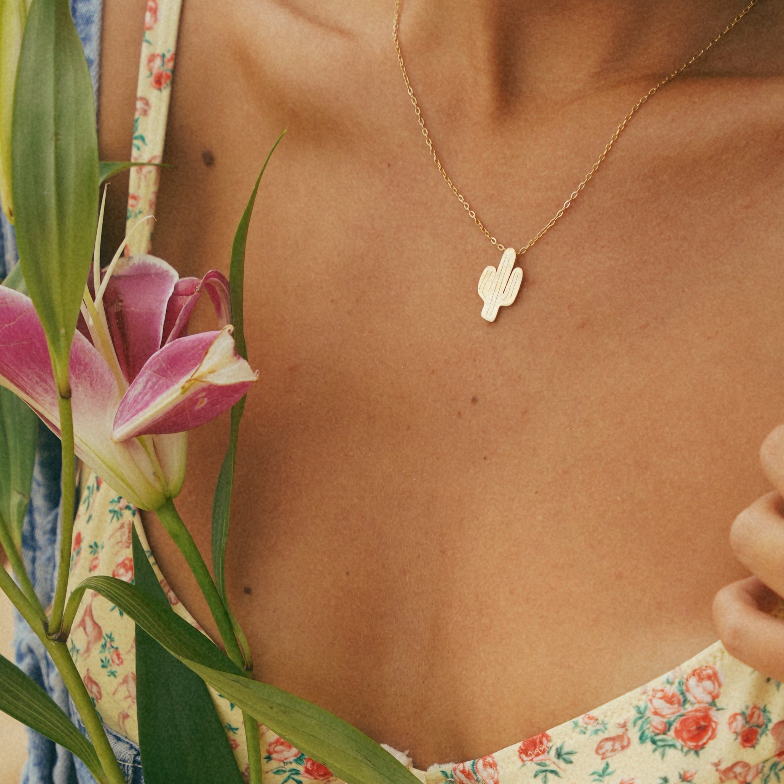 Silver Cactus Pendant Necklace