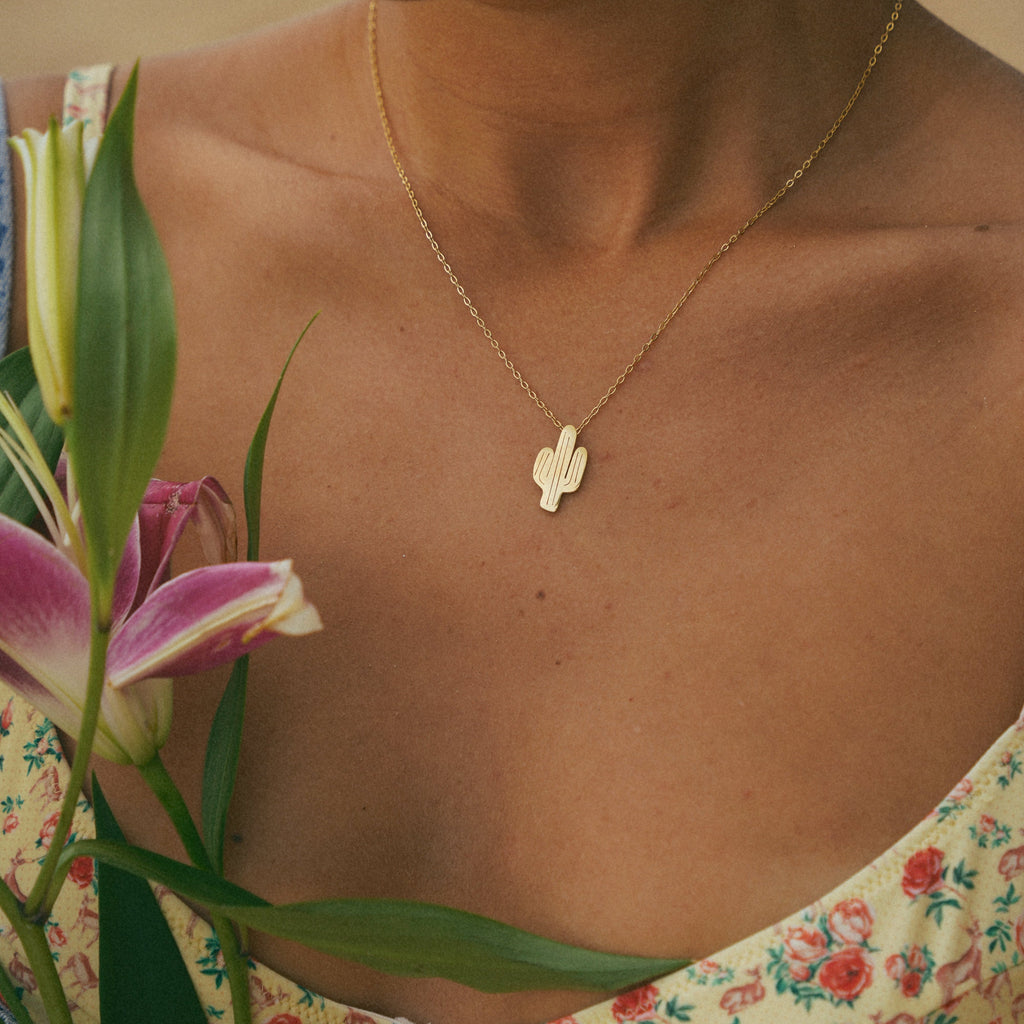 Silver Cactus Pendant Necklace