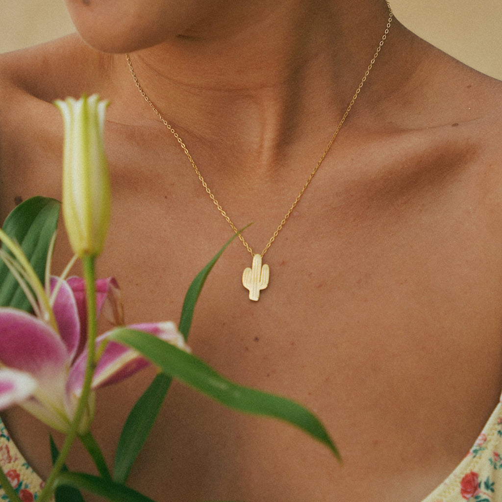 Silver Cactus Pendant Necklace
