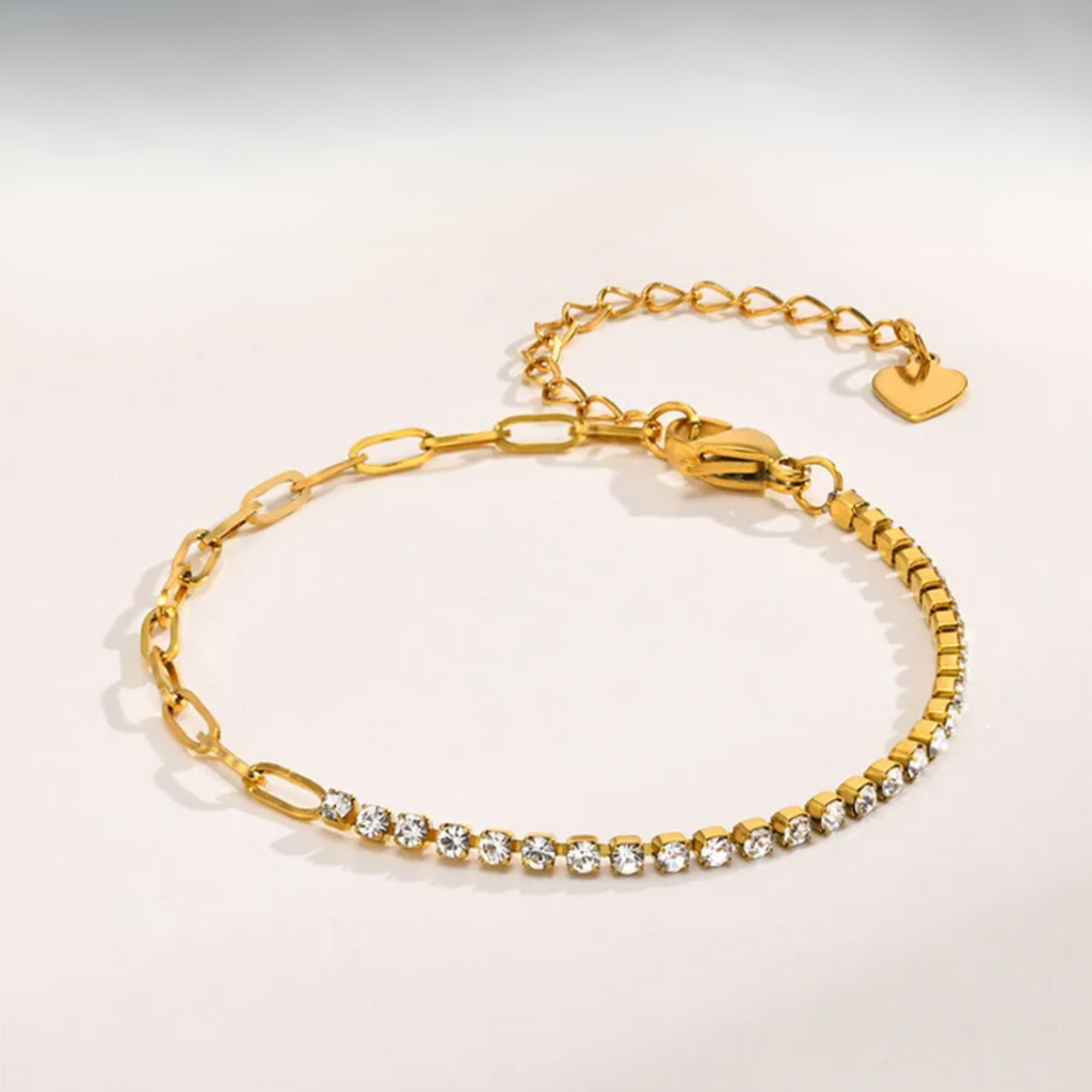 Gold Half Tennis Half Paperclip Diamond Chain Bracelet